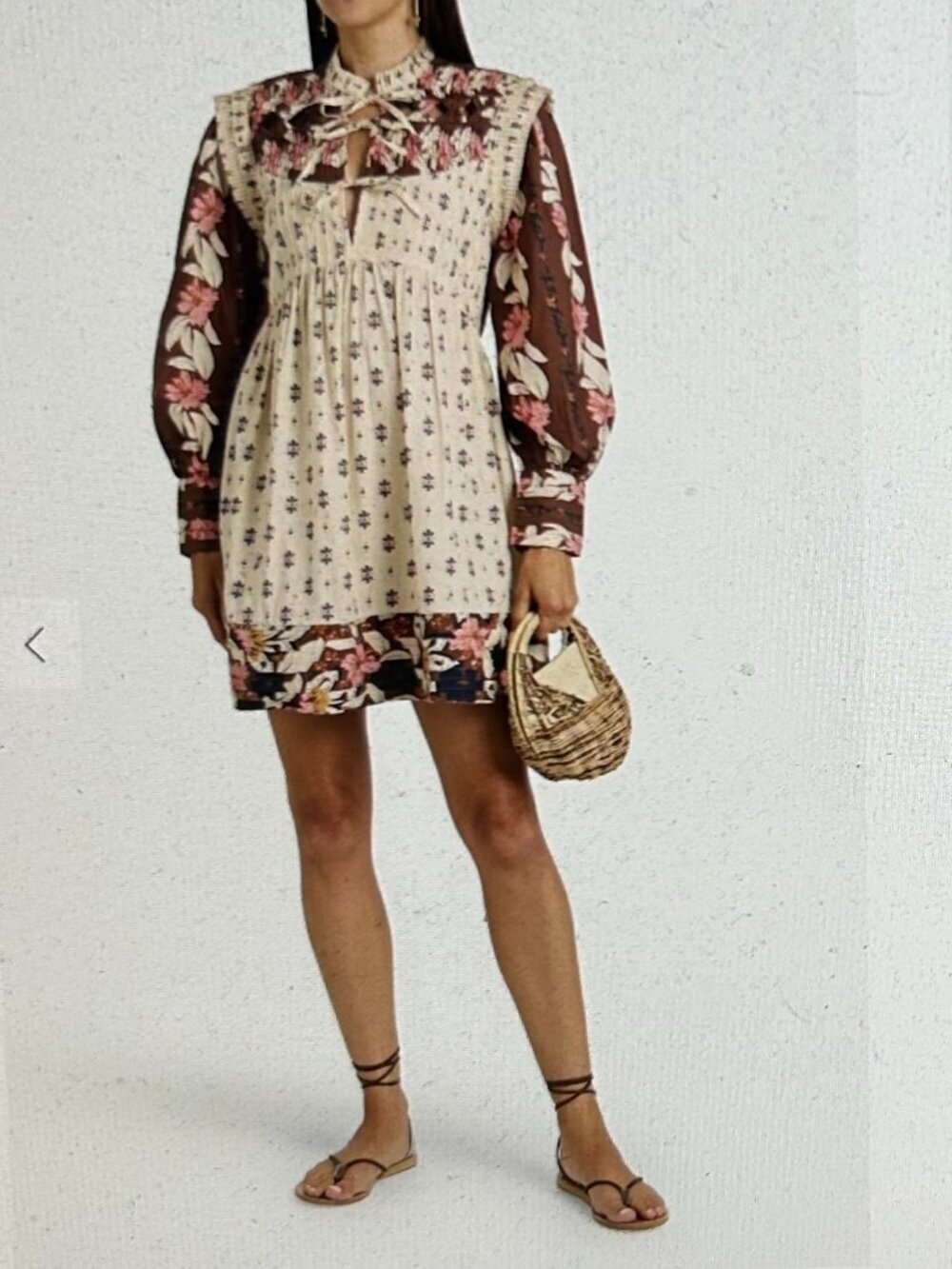FARM RIO Pintucked printed cotton-voile mini dress Size S
